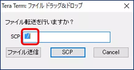 「 SCP: 転送先にするLinux上のパス」に「~/」を入力する