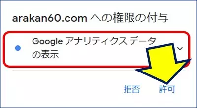 「ドメインへの権限付与」と表示されるので、「許可」をクリックする