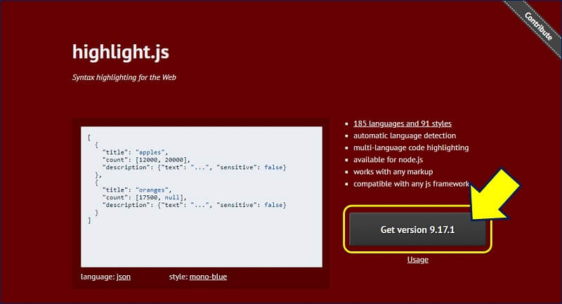 highlight.js のサイトにアクセスし、ライブラリを入手する