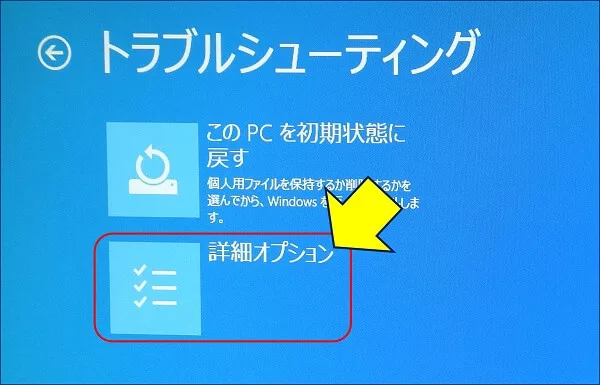「詳細オプション」をクリックする