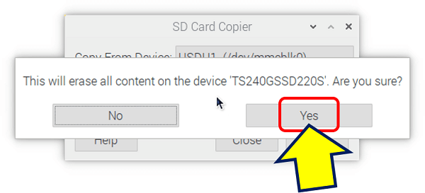 確認メッセージに【SSD名】が表示されるので、「Yes」をクリックする