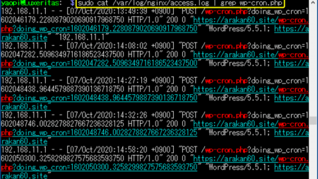 nginxのアクセスログから、「wp-cron.php」を抜き出した例