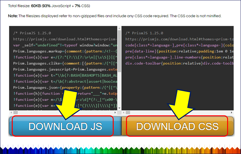 「prism.js」と「prism.css」の双方をダウンロードする