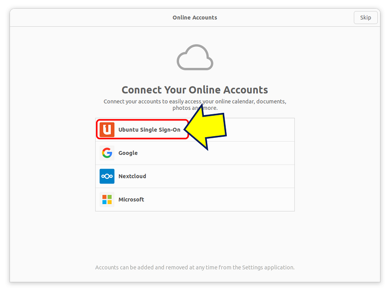 「Connect Your Online Accounts」画面が表示される