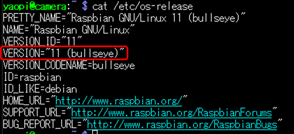 セットアップ実行後、OSのバージョンを確認：cat /etc/os-release