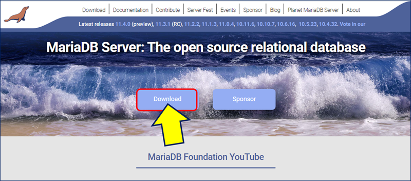 「MariaDBの公式サイト」にアクセスし、「Download」をクリックする