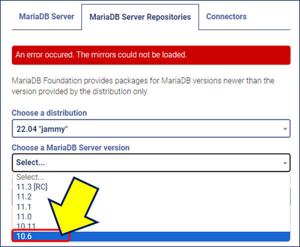 「Choose a MariaDB Server version」をクリックして、MariaDBのバージョンを選択する