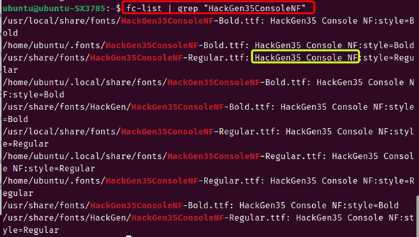 fc-list コマンドで正確なフォント名を確認する