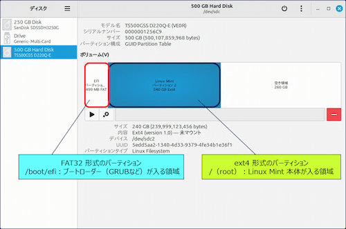 これで、パーティションが作成済みとなったので、Timeshift の復元先が選択可能となる