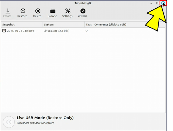 復元処理が終わったら、「Timeshift」を閉じる