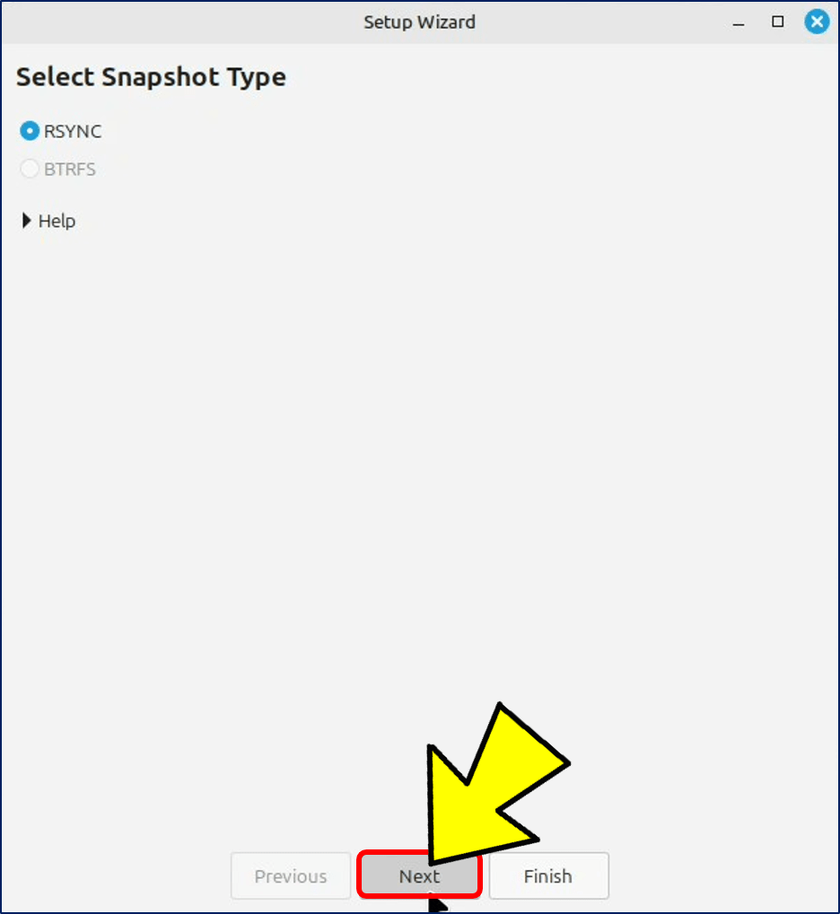 「セットアップウィザード」の「Select Snapshot Tyoe」が表示されるので、「Next」をクリックする