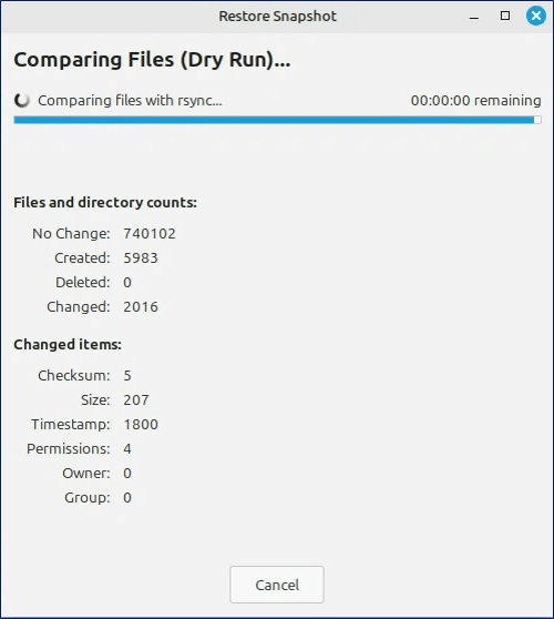 「Comparing Files (Dry Run)」が始まり、何のメッセージもなく終了する