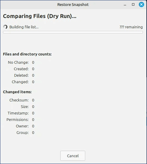 「Comparing Files (Dry Run)」が始まる
