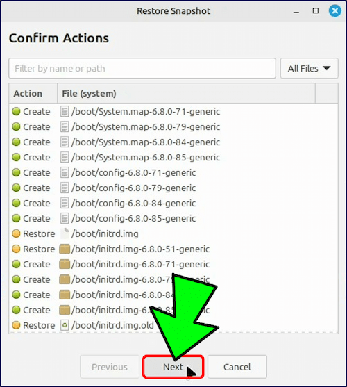 「Confirm Actions」が表示されるので、「Next」をクリックする