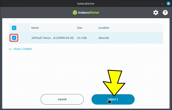イメージファイルの書き込み先ドライブを選択する