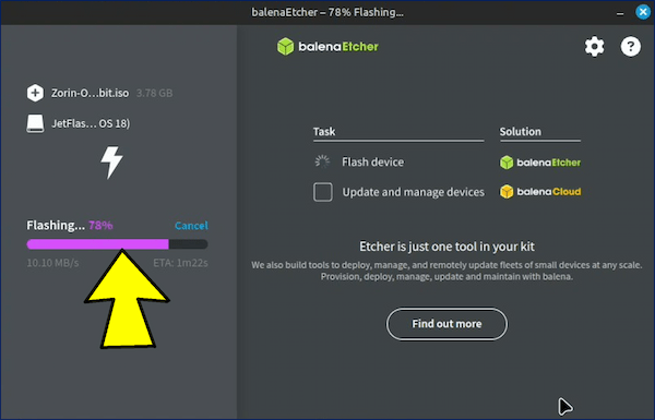 イメージファイルの書き込み処理が開始される