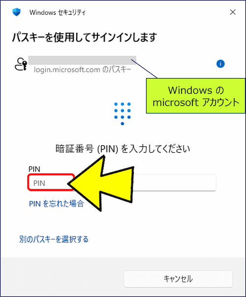 パスキーを入力する