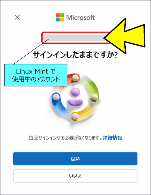 「はい」をクリックする