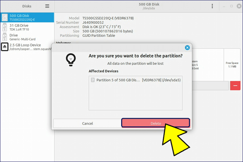「Delete」をクリックする