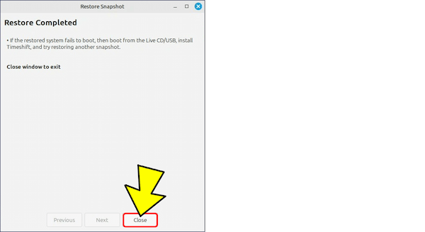 復元処理が終わったら、「Timeshift」を閉じる