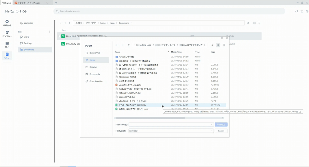 NASにある「.xlsx」ファイルをクリックする