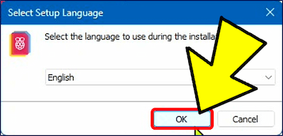 「Select Setup Language」が表示されるので、「OK」をクリックする