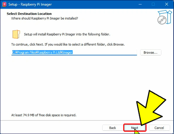 インストール場所が表示されるので、「Next」をクリックする