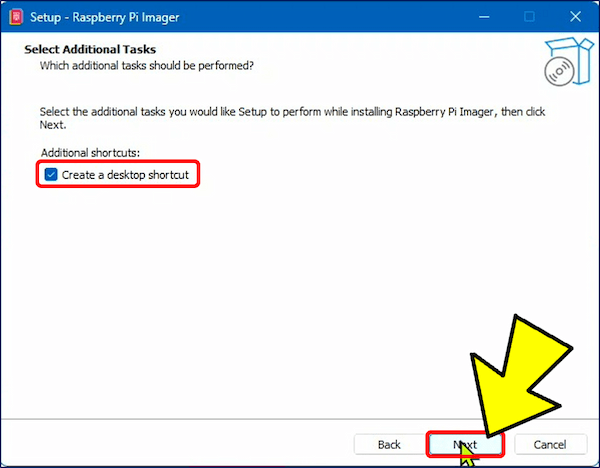 デスクトップにショートカットを作成するにチェックを入れ、「Next」をクリックする