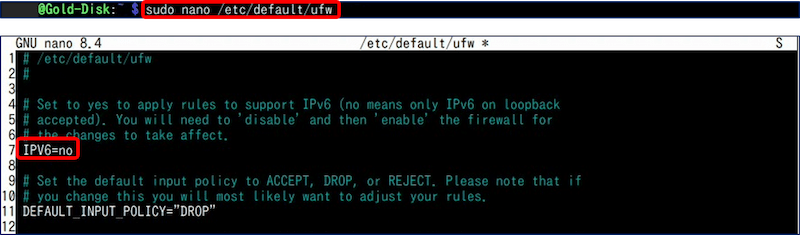 7行目を IPV6=no に変更する